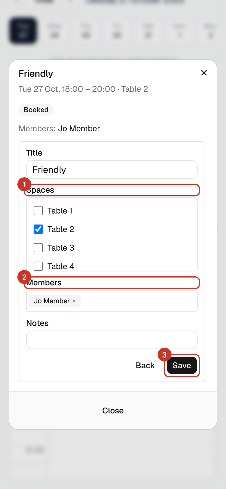 Edit changes the table, the members on it, the title and notes. Select Save when done.