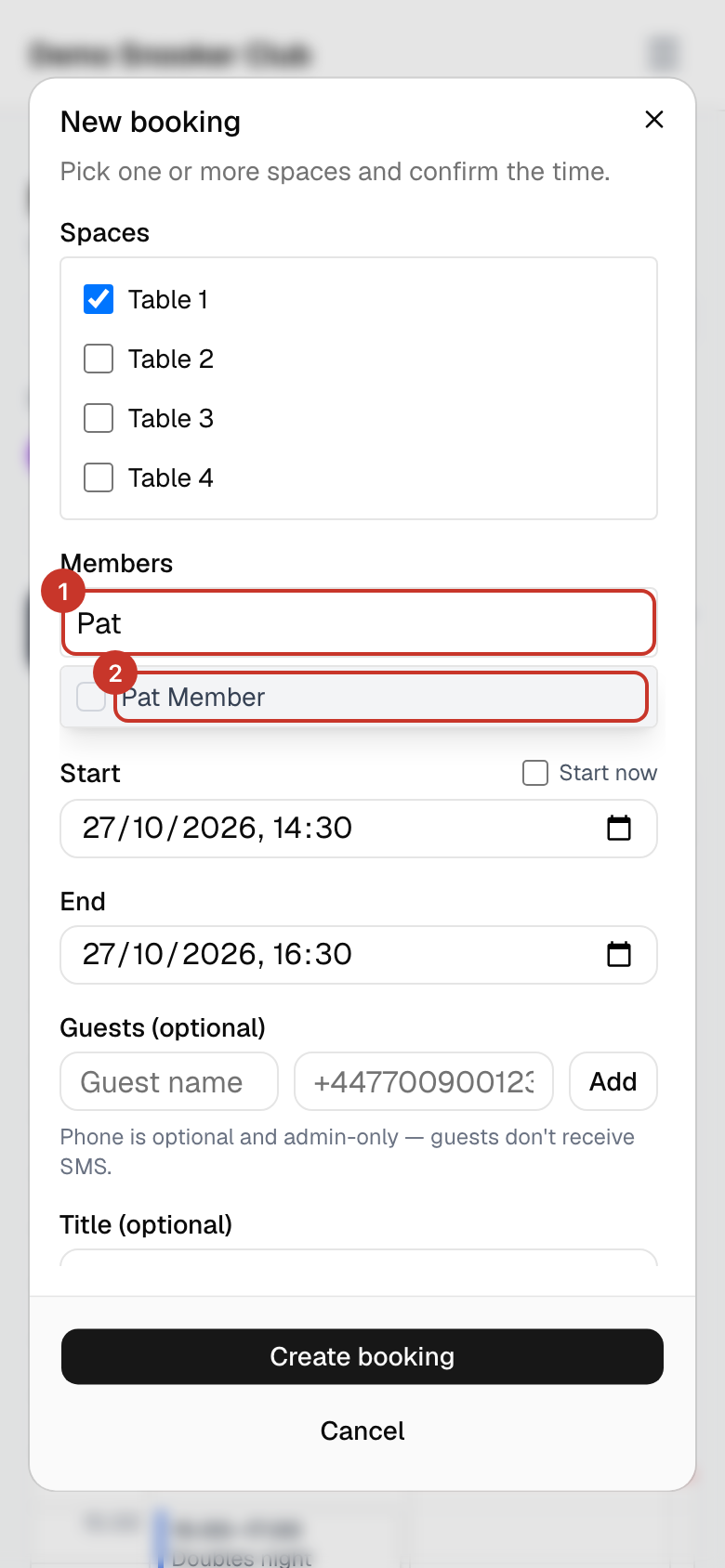 Click the Search members… box and type your friend’s name. Tick them in the list.