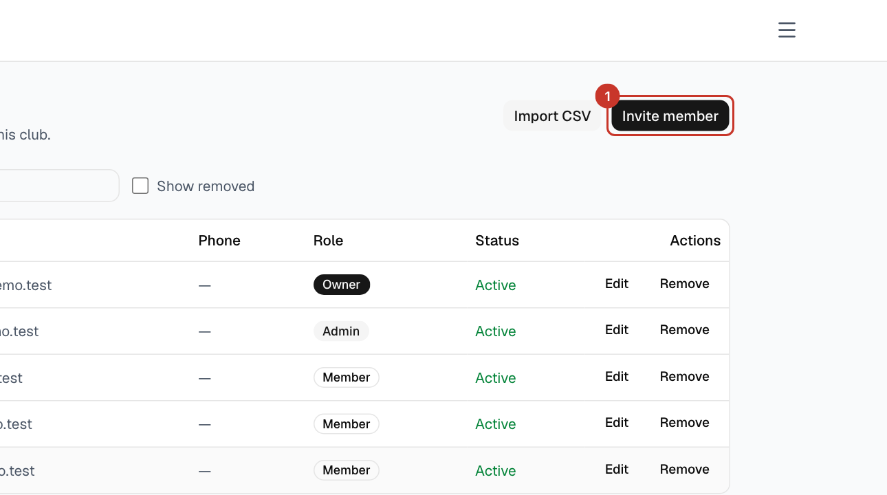 Open the menu (☰) and select Members, then select Invite member.