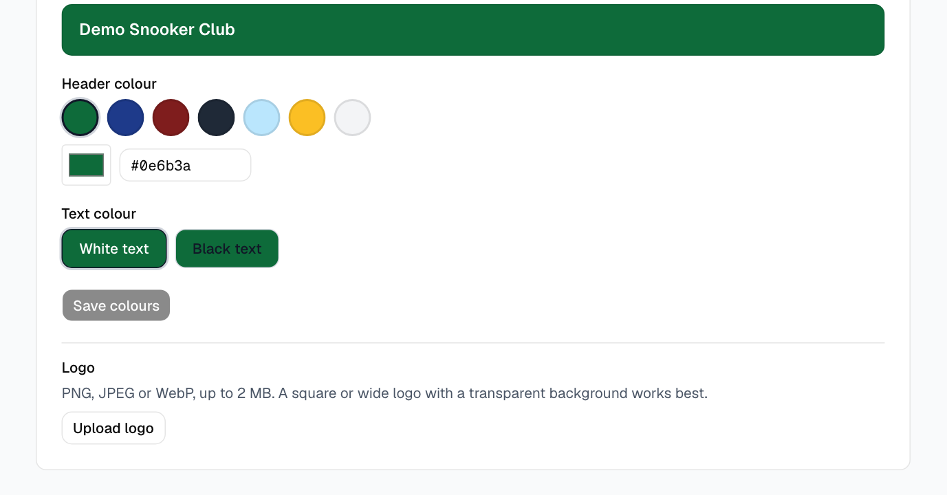 Set Club name and Timezone. The current time is shown next to each timezone so you can check you have the right one.