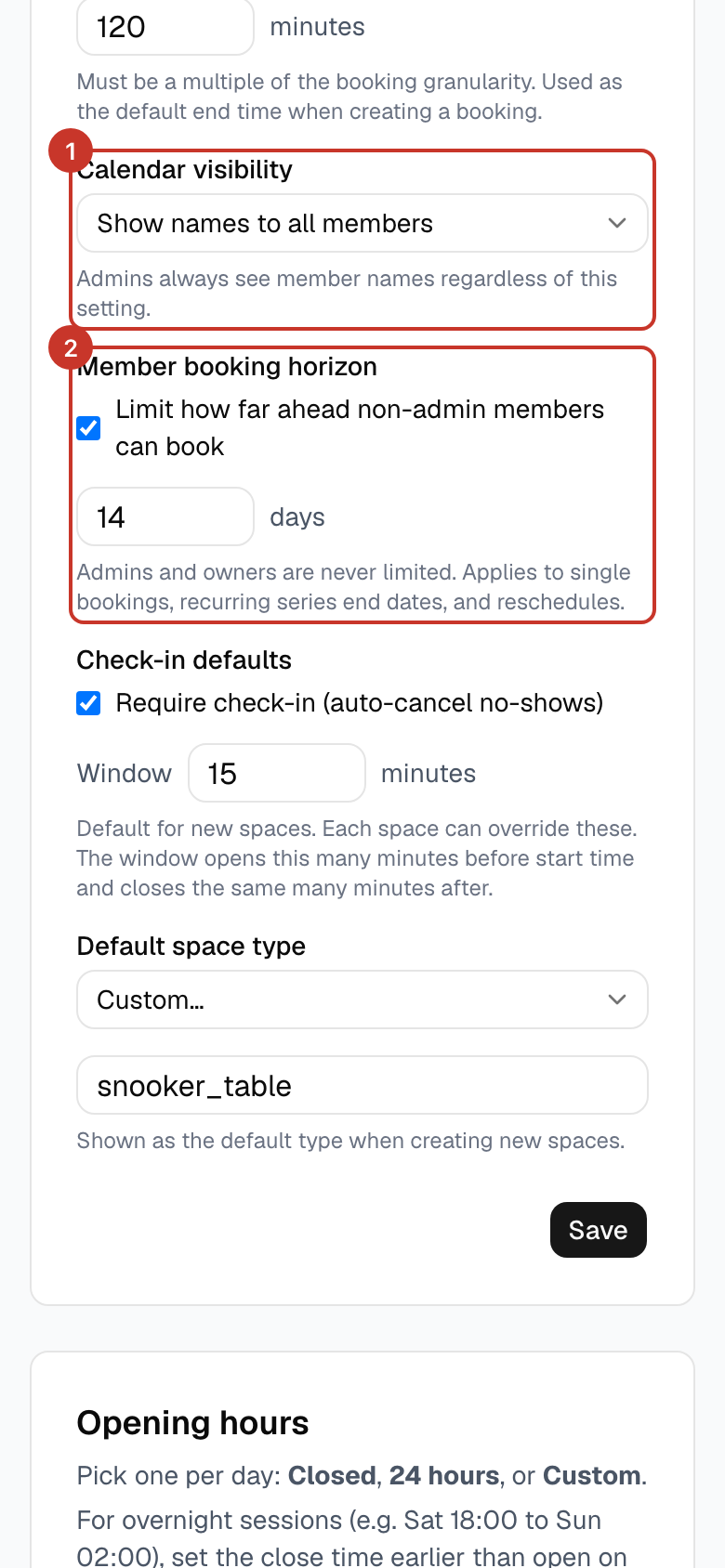 The club setting that controls whether names show on the calendar